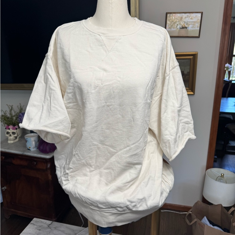 Zara Cream Oversized Short Sleeved Sweatshirt